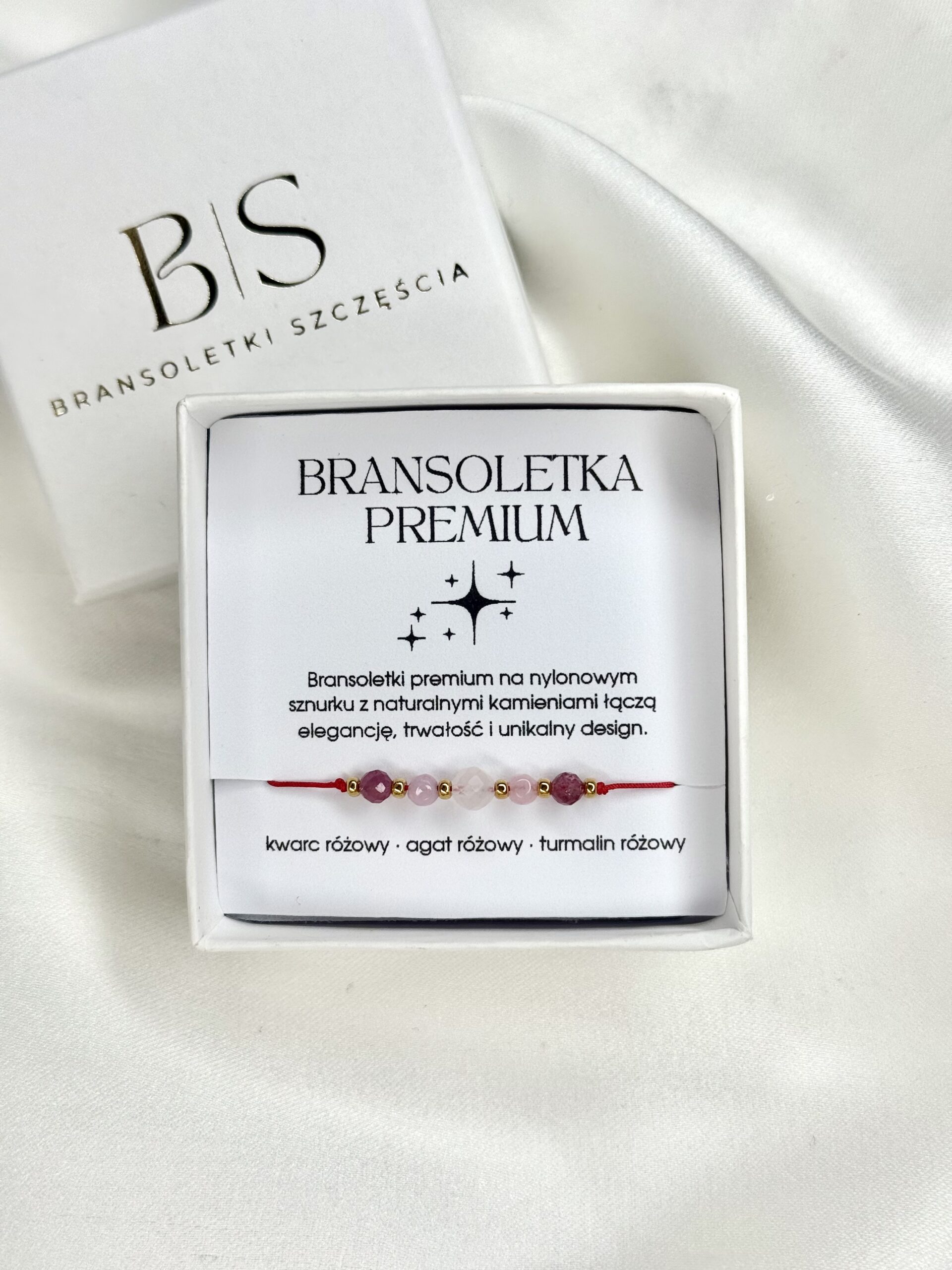 Bransoletka kwarc różowy premium w pudełku
