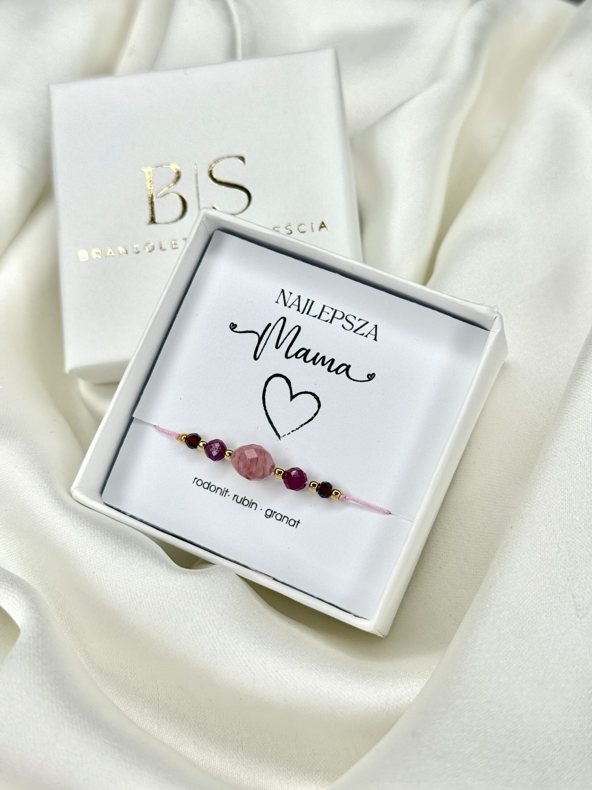 Bransoletka dla Mamy na eleganckim kartoniku prezentowym